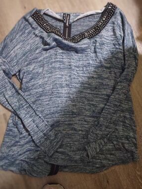 Maurices Blue Marled Sweater with Beaded Neckline
